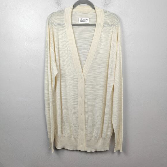 Maison Martin Margiela Sweaters - Maison Martin Margiela Cardigan Sweater Womens XS Cream Burnout Avant Garde